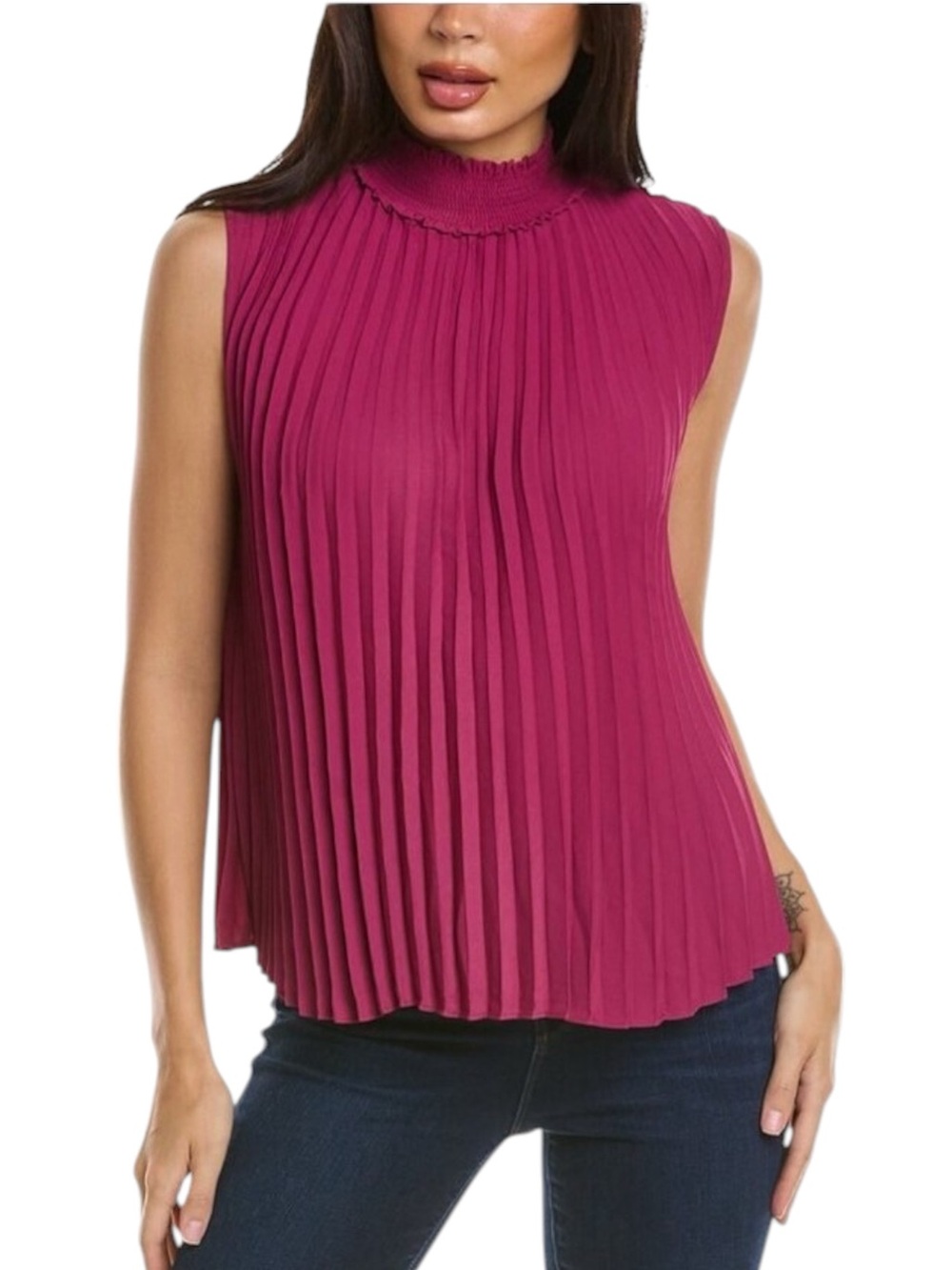 Nanette Lepore Pleated Sleeveless Blouse High Neck Magenta Fuchsia Pink XL